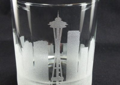 10 oz rocks galss with seattle skyline engraved